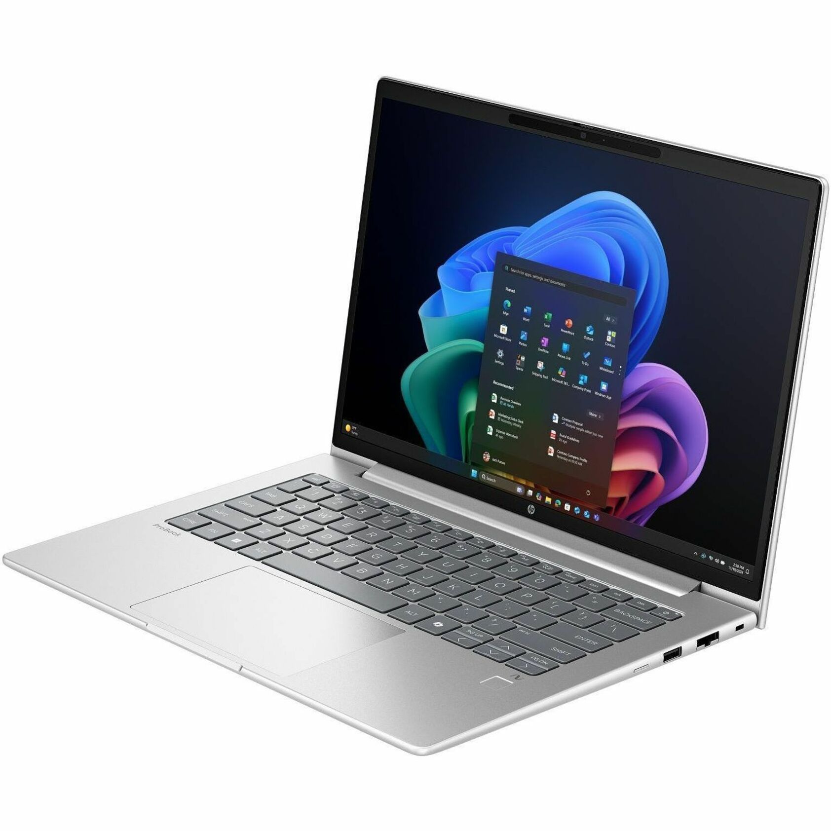 HP ProBook 4 G1q 14" Copilot+ PC Notebook - WUXGA - Qualcomm Snapdragon X X1-26-100 - 32 GB - 1 TB SSD - English, French Keyboard - Pike Silver - Qualcomm Chip - 1920 x 1200 - Windows 11 Pro - Qualcomm Adreno - In-plane Switching (IPS) Technology - Front Camera/Webcam - IEEE 802.11ax Wireless LAN Standard — left