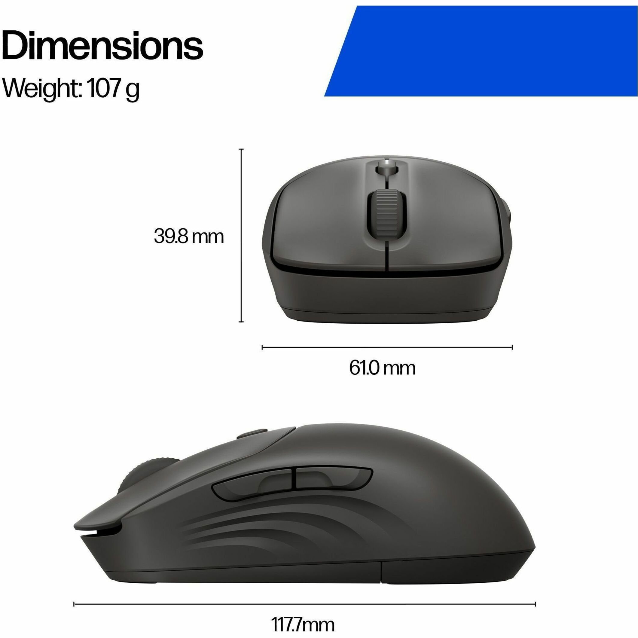 HP 405 Quiet Black Wireless Mouse (AZ7B3AA) - Multi Surface - Wireless - 32.81 ft - Bluetooth/Radio Frequency - 2.40 GHz - Black - USB Type A - 6000 dpi - Scroll Wheel - 5 Button(s) - Symmetrical - 1 x AA Battery Supported — alternate image5