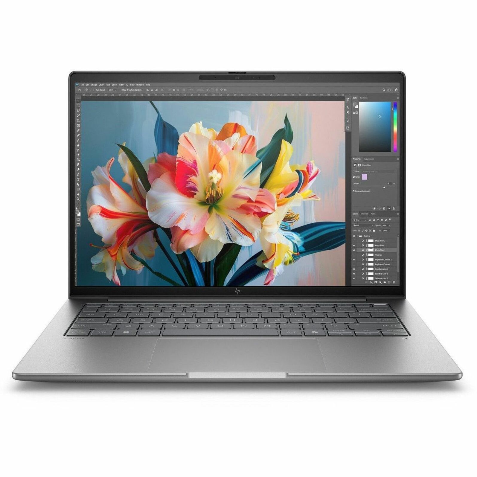 HP ZBook 8 G1i 14" Mobile Workstation - WUXGA - Intel Core Ultra 5 235H - vPro Technology - 16 GB - 512 GB SSD - English Keyboard - Meteor Silver - Intel Chip - 1920 x 1200 - Windows 11 Pro - Intel Arc 140T GPU with 4 GB, NVIDIA RTX 500 Ada Generation - In-plane Switching (IPS) Technology - Front Camera/Webcam - IEEE 802.11be Wireless LAN Standard — front