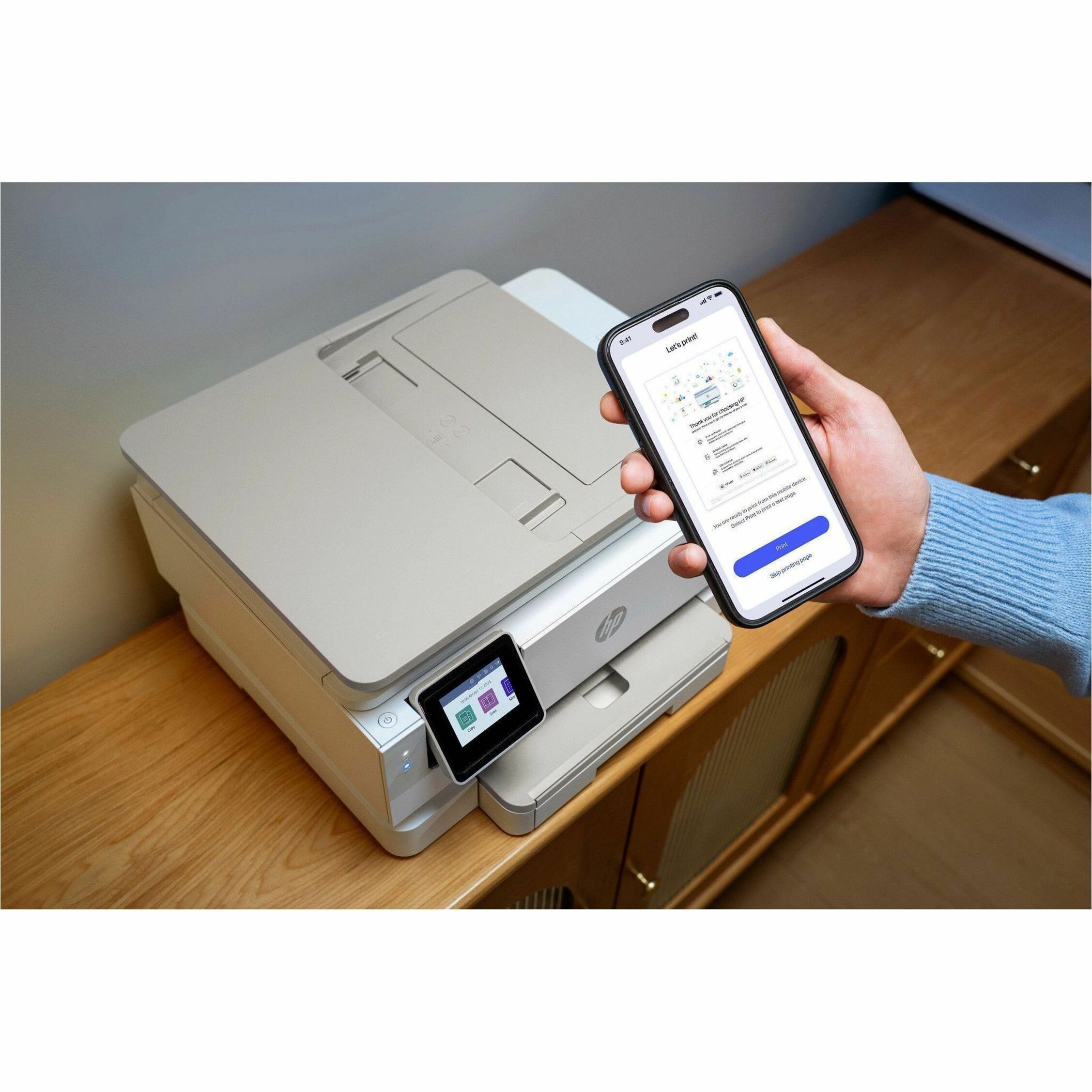 HP ENVY Photo 7975 Wired & Wireless Inkjet Multifunction Printer - Color - White/Light Portobello - Copier/Printer/Scanner - 15 ppm Mono/10 ppm Color Print - 4800 x 1200 dpi Print - Flatbed/ADF Scanner - Wireless LAN - USB - For Plain Paper Print - 1 — alternate image1