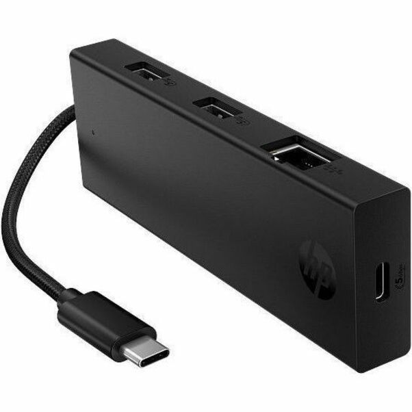 HP Portable USB-C Hub - for Smartphone, Keyboard, Microphone, Digital Pen, Headset, Smartwatch, Notebook, Mobile Workstation - Charging Capability - USB Type C - 3 x USB Ports - 2 x USB Type-A Ports - USB Type-A - 1 x USB Type-C Ports - USB Type-C - 1 x RJ-45 Ports - Network (RJ-45) - DisplayPort - Wired - Gigabit Ethernet - Windows, macOS, ChromeOS, iOS, Linux, Android, Windows 10, Windows 11, iPadOS - Portable — alternate image1