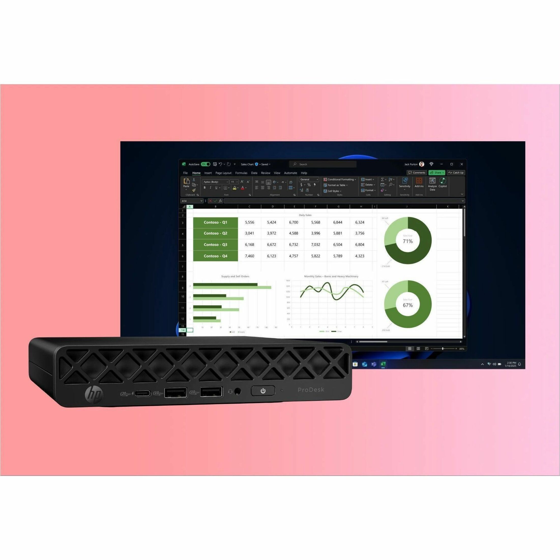 HP ProDesk 4 G1i Desktop Computer - Intel Core Ultra 5 2nd Gen 235T - 32 GB - 512 GB SSD - Desktop Mini - Intel Q870 Chip — alternate image3