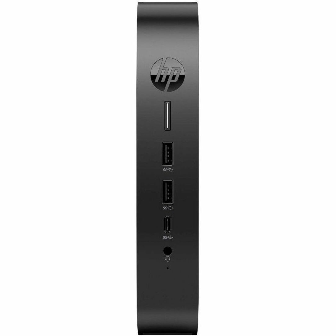 HP Elite t655 Thin Client - AMD Ryzen Embedded R2314 Quad-core (4 Core) 2.10 GHz - AMD Chip - 8 GB RAM DDR4 SDRAM - 32 GB Flash - AMD Radeon Graphics - Gigabit Ethernet - HP Smart Zero CoreEnglish) - DisplayPort - Network (RJ-45) - 7 Total USB Port(s) - 2 USB 2.0 Port(s) - USB Type-C - English Keyboard - 45 W — frontmaximum