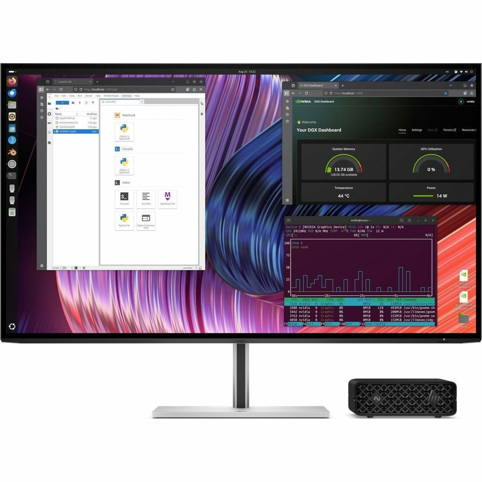 HP ZGX G1n Workstation - ARM Cortex X925 - 128 GB - 4 TB SSD - Mini PC - Black - NVIDIA GB10 Grace Blackwell Superchip Chip - DGX OS - NVIDIA Graphics - French Keyboard - 10 Gigabit Ethernet, 200 Gigabit Ethernet - Wireless LAN — alternate image1