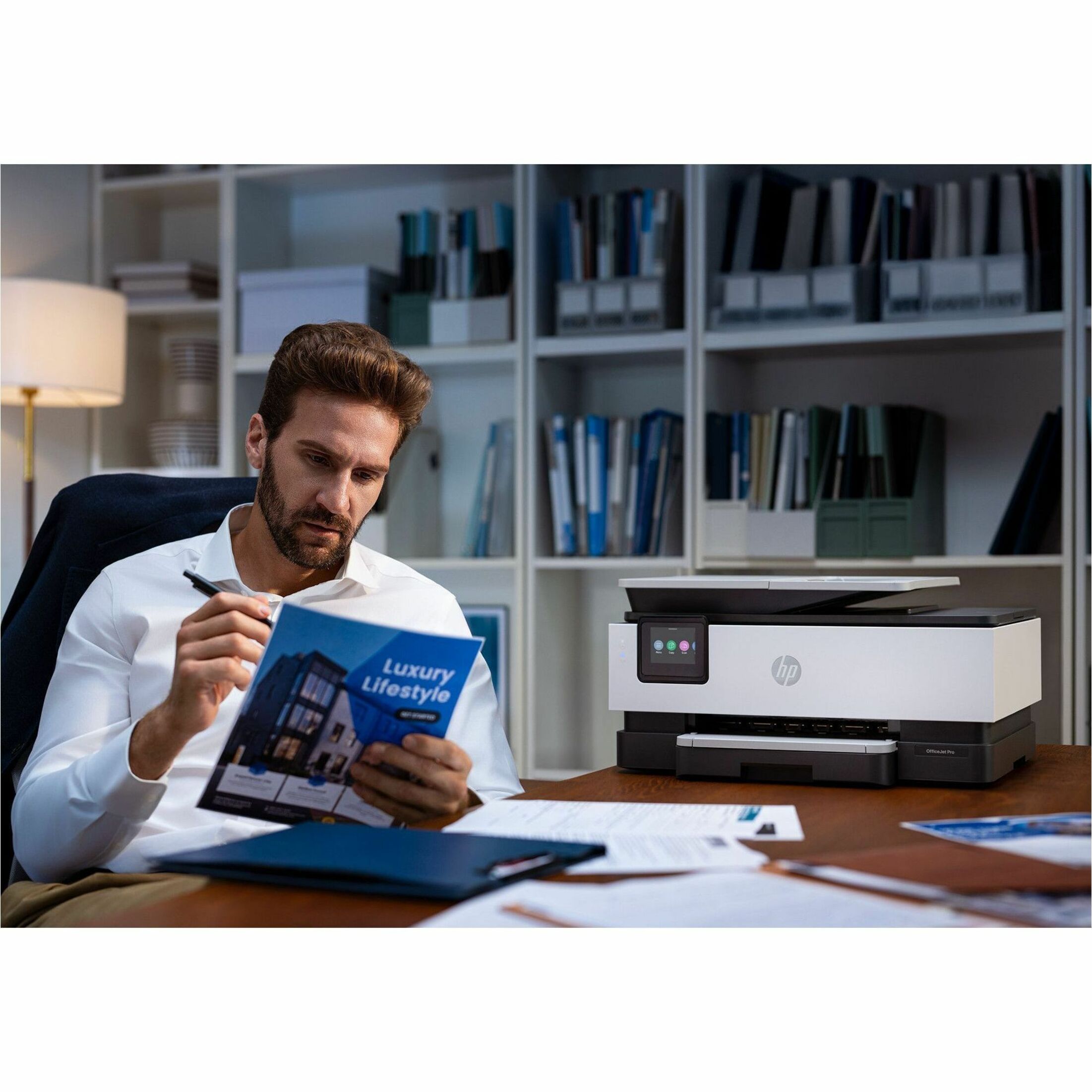 HP Officejet Pro 8135 Wired & Wireless Inkjet Multifunction Printer - Color - Light Cement - Copier/Fax/Printer/Scanner - 29 ppm Mono/25 ppm Color Print - 4800 x 1200 dpi Print - Automatic Duplex Print - Up to 20000 Pages Monthly - Color CIS, ADF, Flatbed Scanner - 1200 dpi Optical Scan - Color Fax - Ethernet - Wireless LAN - ChromeOS, Apple AirPrint, Wi-Fi Direct, Mopria - USB - For Plain Paper Print — alternate image4
