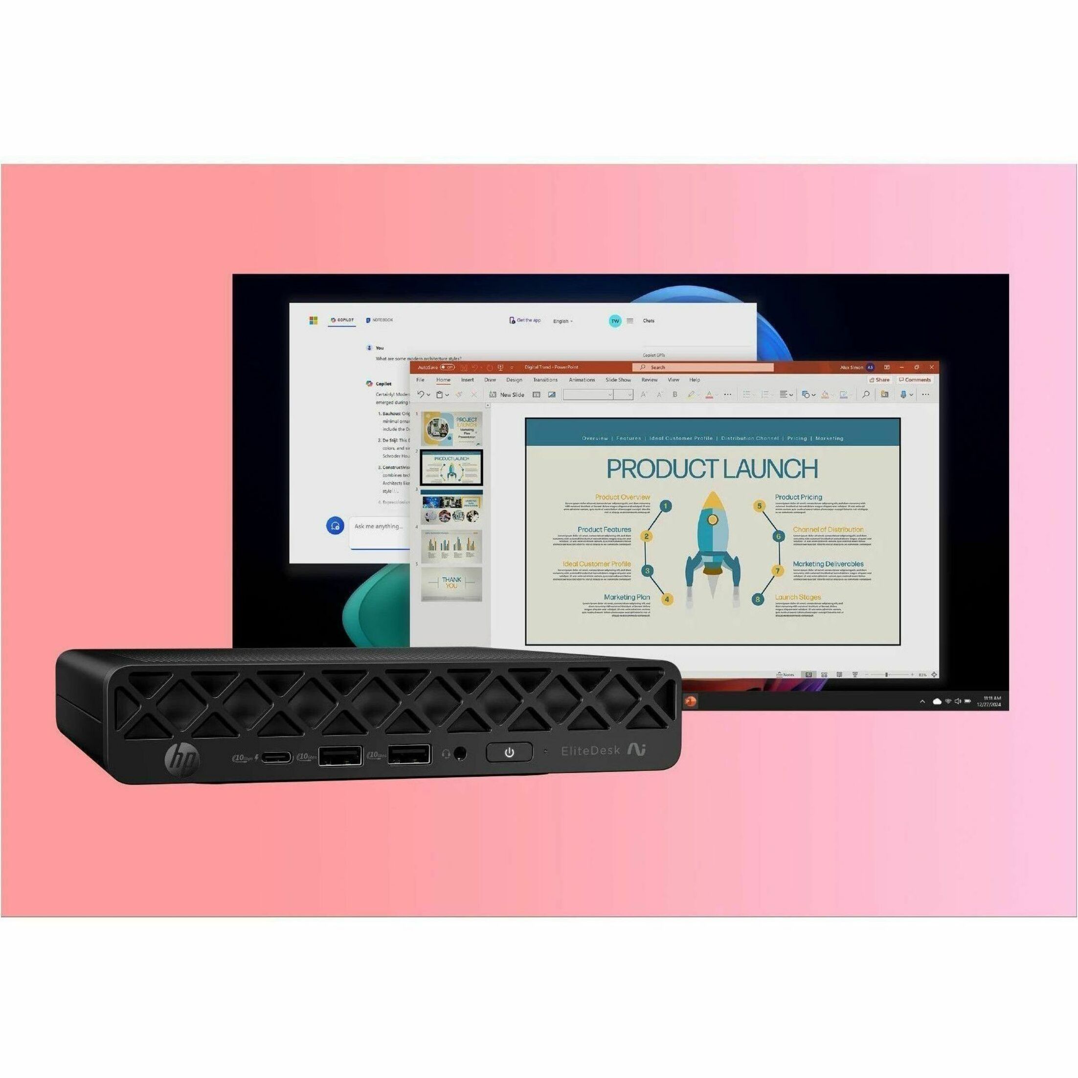 HP EliteDesk 8 G1a Desktop Computer - AMD Ryzen AI 7 350 - 16 GB - 512 GB PCI Express NVMe SSD - Mini PC - Jack Black - AMD Chip - Windows 11 Pro - AMD Radeon 860M Graphics DDR5 SDRAM - Wi-Fi 6E (IEEE 802.11ax) - 90 W — alternate image4