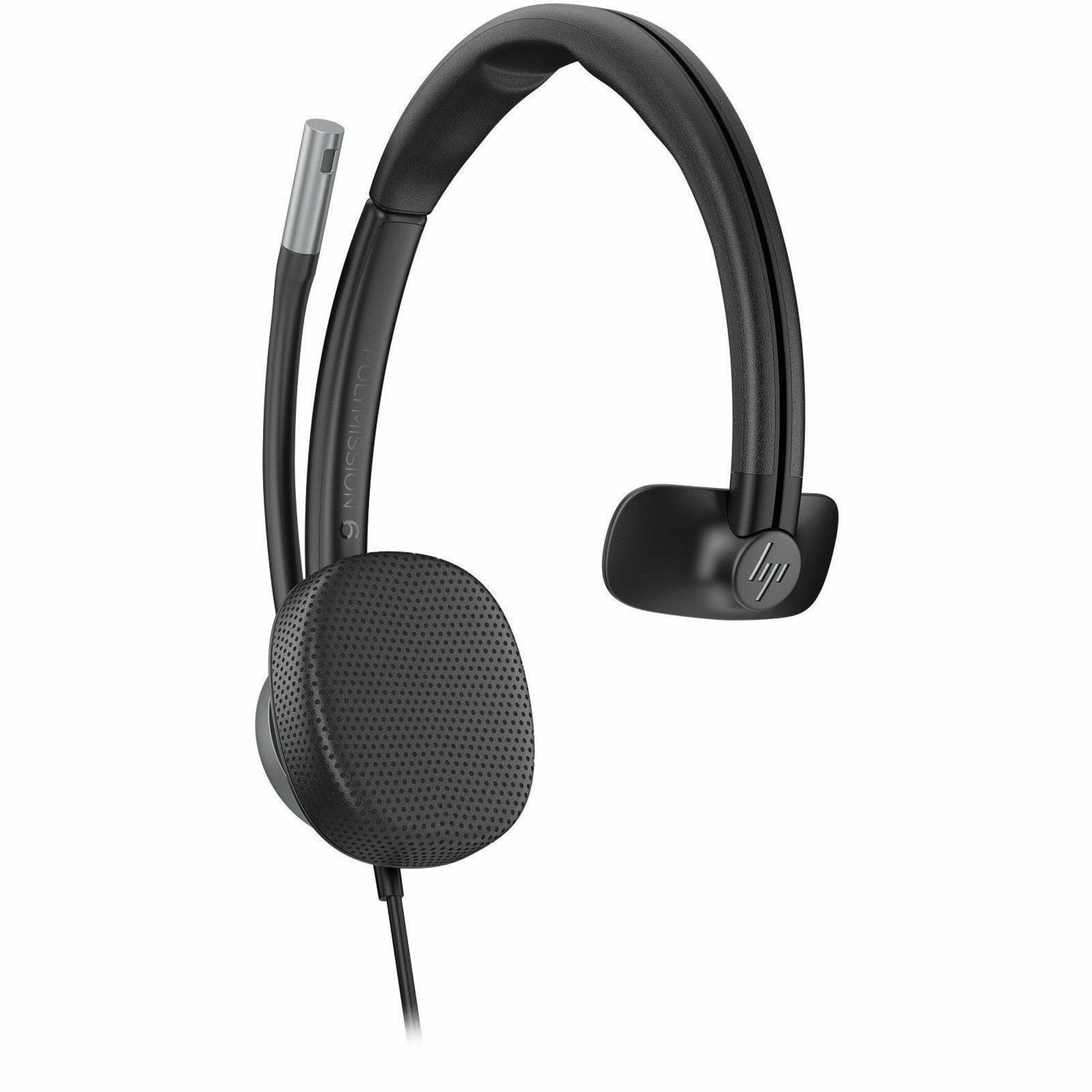 Poly Mission 615 Monaural USB Wired Headset (Bulk) (C01C3A6) - Microsoft Teams Certification - Mono - USB, USB Type C, USB Type A - Wired - Over-the-head, On-ear - Monaural - Supra-aural - 6.56 ft Cable - Noise Cancelling, Noise Reduction Microphone - Noise Canceling - Black — left