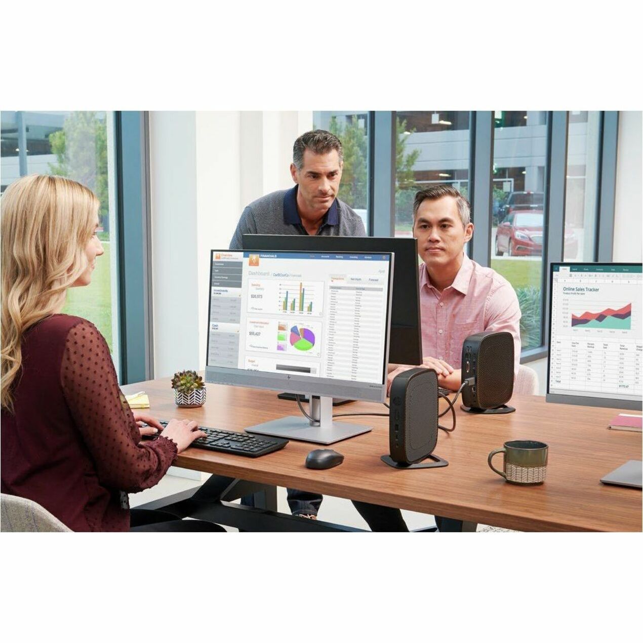 HP Elite t755 Thin Client - AMD Ryzen V2546 Hexa-core (6 Core) 3 GHz - TAA Compliant - AMD Chip - 32 GB RAM DDR4 SDRAM - 256 GB Flash - AMD - Gigabit Ethernet - Windows 10 IoT Enterprise LTSC 2021 - DisplayPort - Network (RJ-45) - 7 Total USB Port(s) - 2 USB 2.0 Port(s) - USB Type-C - 90 W — alternate image1