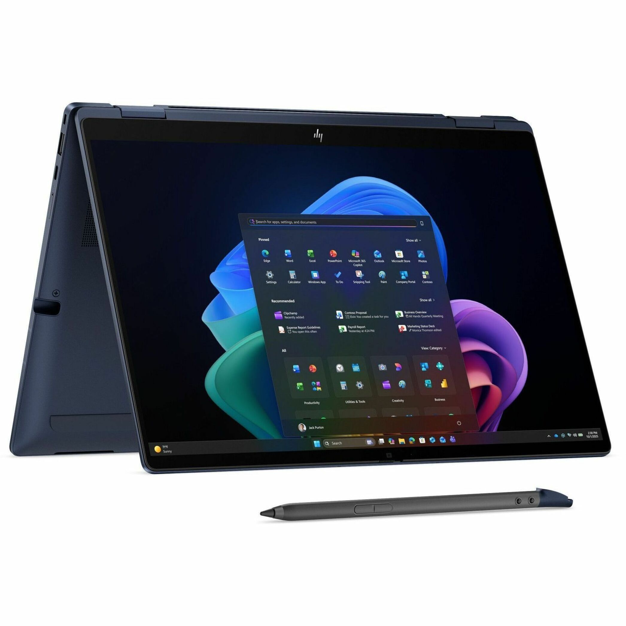 HP EliteBook X Flip G2i 14" Touchscreen Convertible Copilot+ PC 2 in 1 Notebook - 5G - 3K - 120 Hz - Intel Core Ultra X7 358H - 32 GB - 1 TB SSD - English Keyboard - Atmospheric Blue - Intel Chip - LTE, DC-HSPA+, HDPA+, UMTS - 2880 x 1800 - Windows 11 Pro - Intel - In-plane Switching (IPS) Technology - 20.75 Hours Battery Run Time - IEEE 802.11be Wireless LAN Standard - Wi-Fi 7 — alternate image2