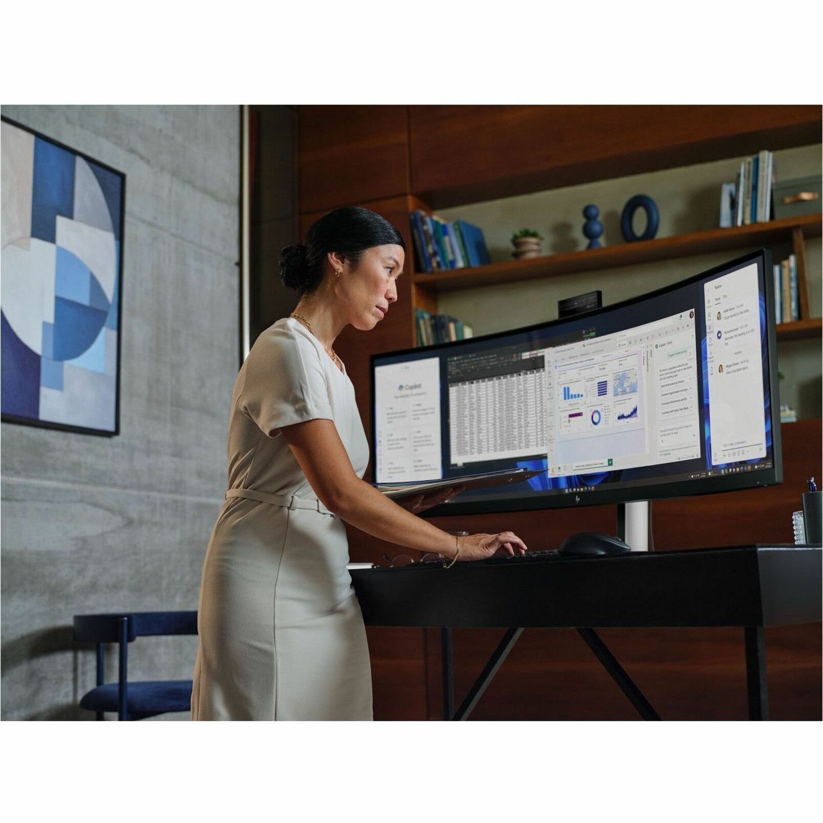 HP 549pm 49" Class Webcam Dual Quad HD (DQHD) Curved Screen LED Monitor - 32:9 - Black, Silver - 49" Viewable - Vertical Alignment (VA) - Edge LED Backlight - 5120 x 1440 - 400 Nit - 5 ms - 165 Hz Refresh Rate - Speakers - Swivel, Tilt, Height - USB Type-C - HDMI - DisplayPort - VESA Mount Compatible - USB Hub, KVM Switch — alternate image5