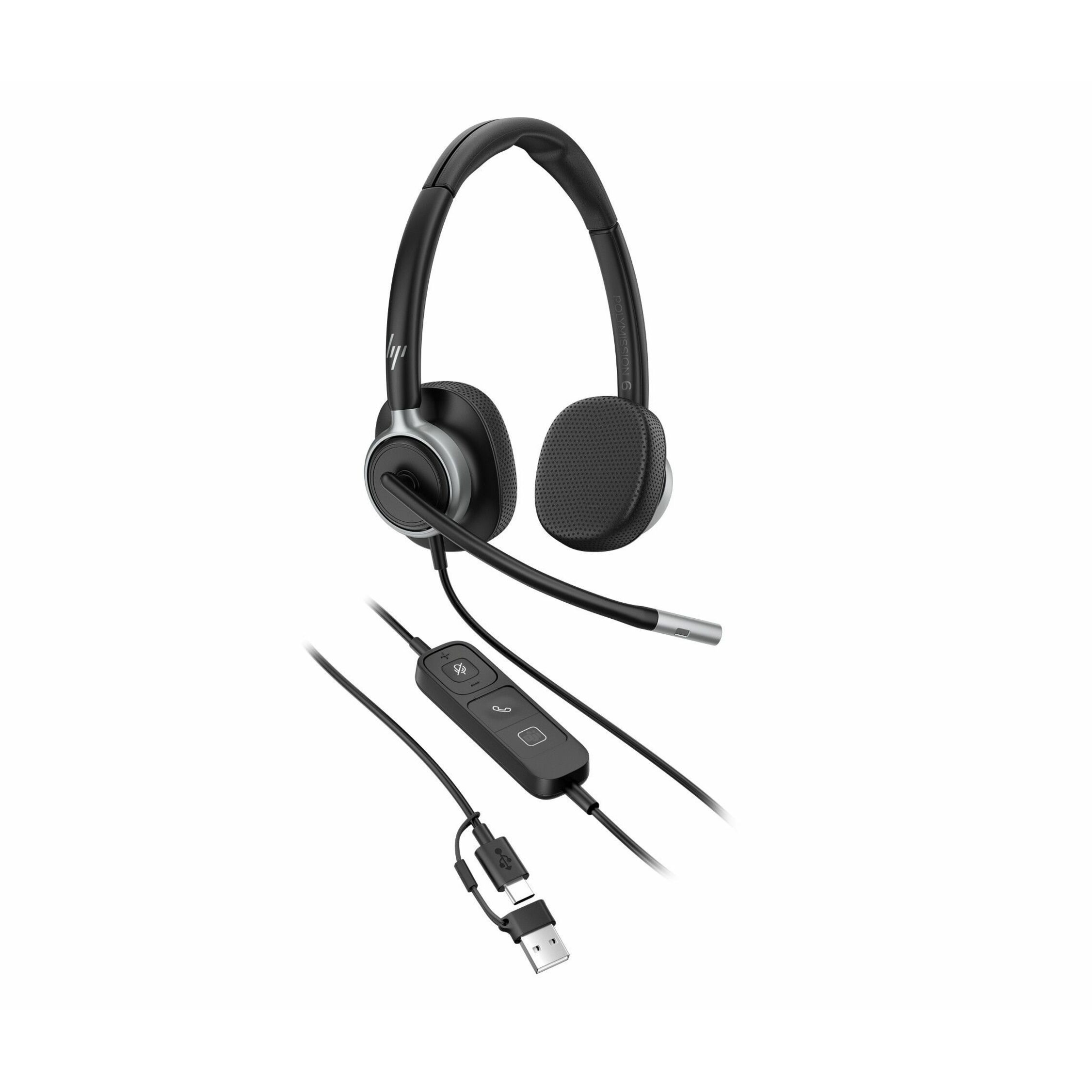 Poly Mission 625 Stereo USB Wired Headset - Microsoft Teams Certification - Stereo - USB, USB Type A, USB Type C - Wired - Over-the-head, On-ear - Binaural - Supra-aural - 6.50 ft Cable - Noise Cancelling, Noise Reduction Microphone - Noise Canceling - Black