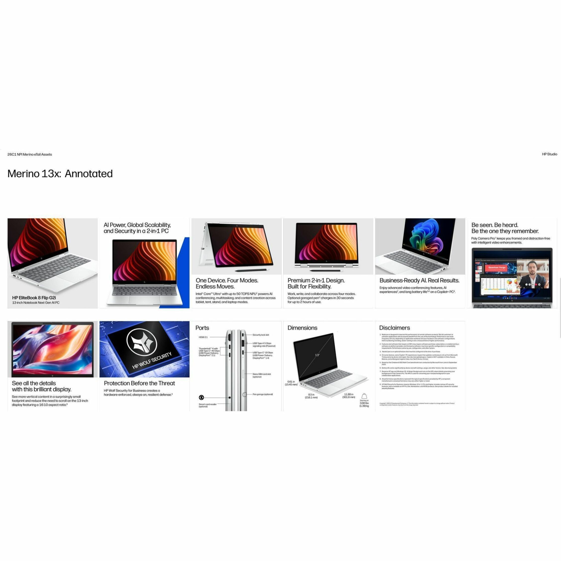 HP EliteBook 8 Flip G2i 13.3" Touchscreen Convertible Copilot+ PC 2 in 1 Notebook - WUXGA - Intel Core Ultra 7 Series 3 355 - 16 GB - 512 GB SSD - Intel Chip - 1920 x 1080 - Intel - 18.50 Hours Battery Run Time — alternate image12
