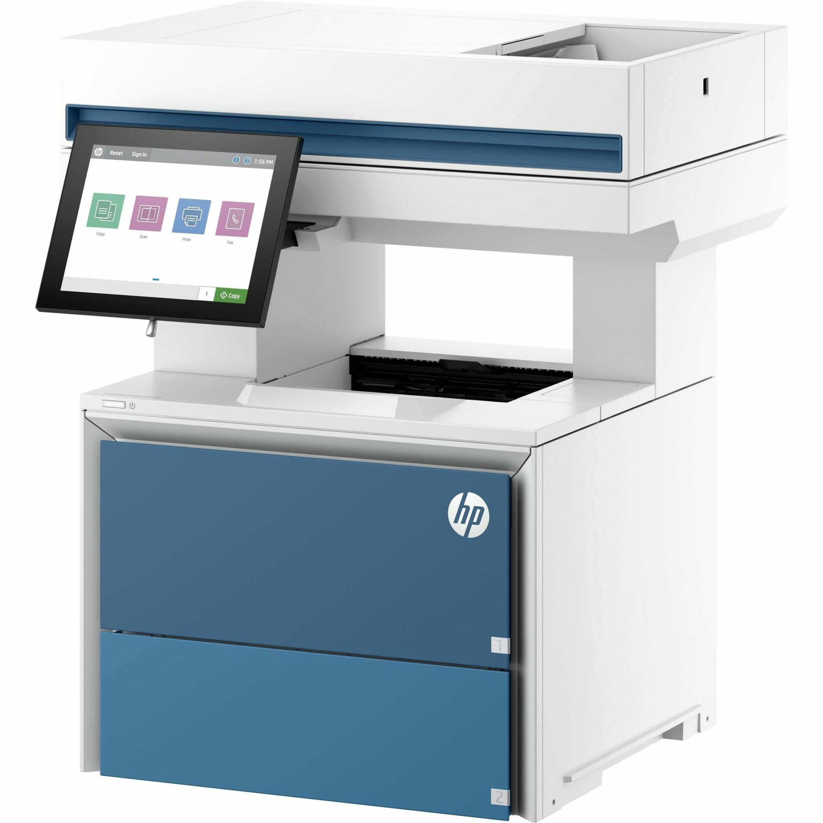 HP LaserJet Enterprise 6600dn Wired Laser Multifunction Printer - Monochrome - Copier/Printer/Scanner - 83 ppm Mono Print - 1200 x 1200 dpi Print - Automatic Duplex Print - Up to 360000 Pages Monthly - Color Flatbed, ADF Scanner - 600 dpi Optical Scan - Gigabit Ethernet - Apple AirPrint, Mopria, Microsoft Universal Print - USB — left