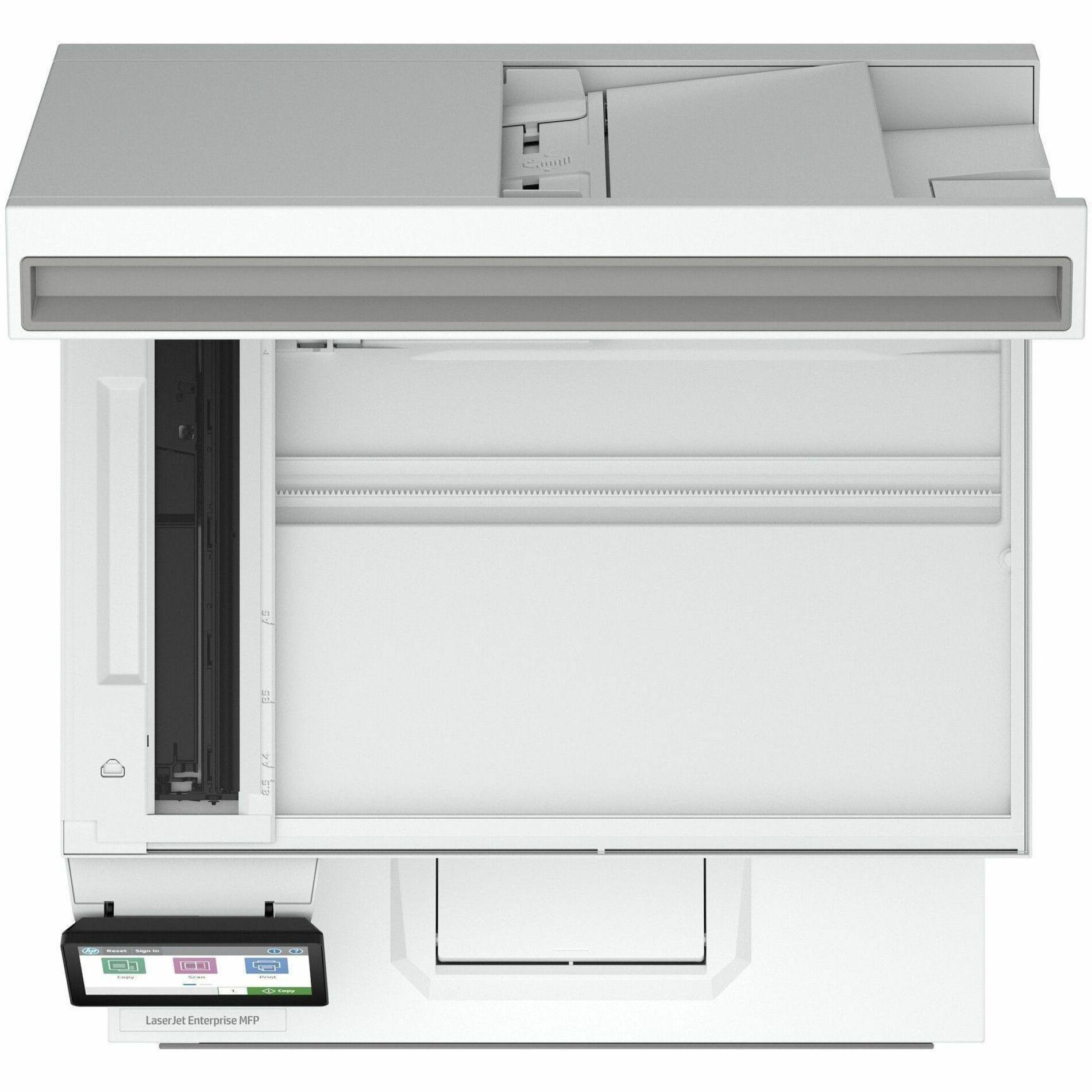 HP LaserJet Enterprise 5601dn Wired Laser Multifunction Printer - Monochrome - Copier/Printer/Scanner - 76 ppm Mono Print - 1200 x 1200 dpi Print - Automatic Duplex Print - Up to 150000 Pages Monthly - Color CIS, Flatbed, ADF Scanner - 600 dpi Optical Scan - Gigabit Ethernet - Apple AirPrint, Mopria, Microsoft Universal Print - USB — alternate image1