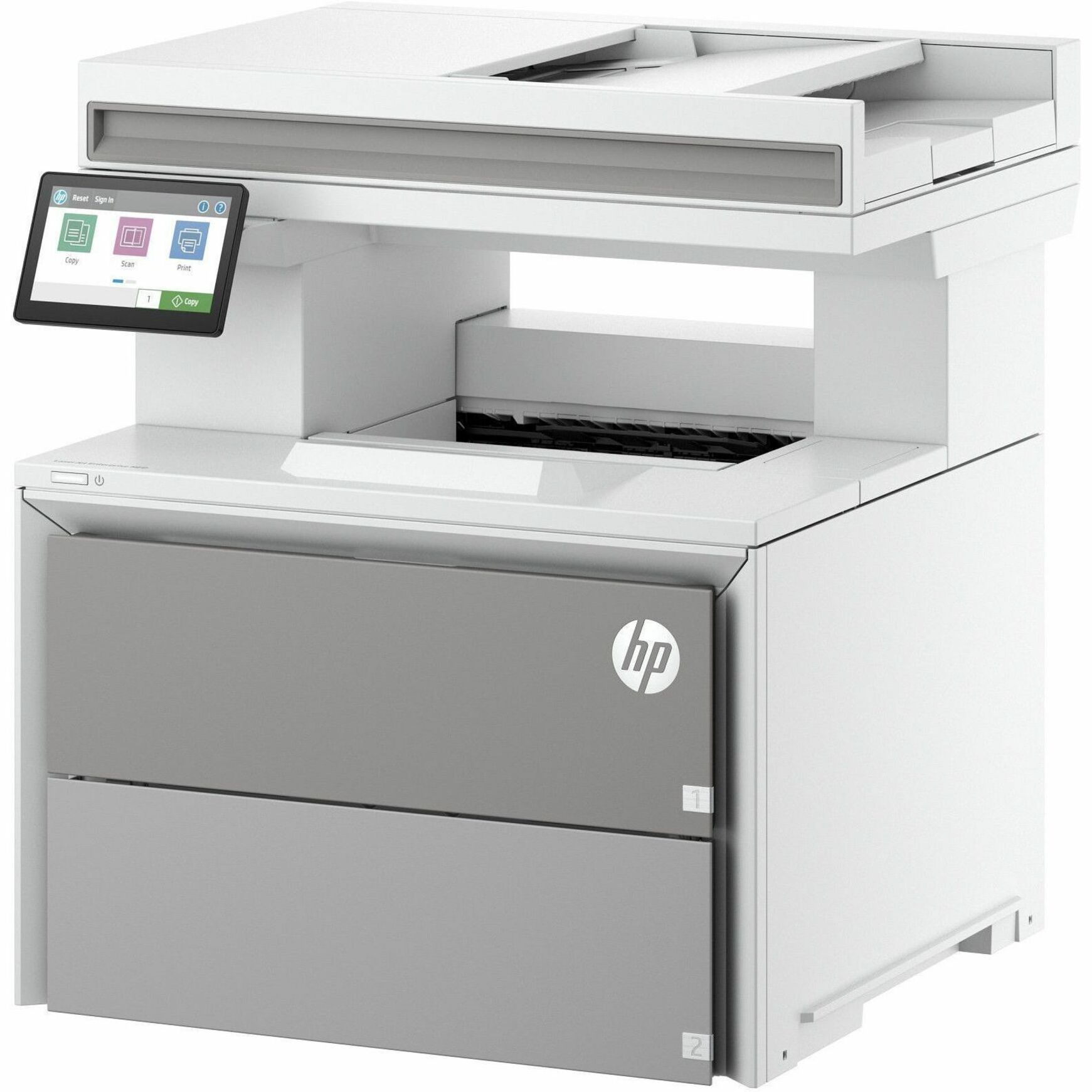 HP LaserJet Enterprise 5601dn Wired Laser Multifunction Printer - Monochrome - Copier/Printer/Scanner - 76 ppm Mono Print - 1200 x 1200 dpi Print - Automatic Duplex Print - Up to 150000 Pages Monthly - Color CIS, Flatbed, ADF Scanner - 600 dpi Optical Scan - Gigabit Ethernet - Apple AirPrint, Mopria, Microsoft Universal Print - USB — left