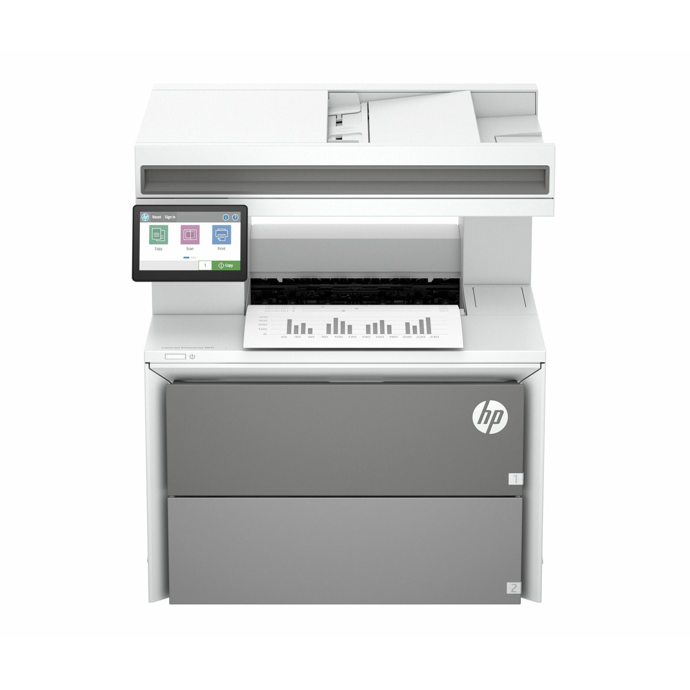 HP LaserJet Enterprise 5601dn Wired Laser Multifunction Printer - Monochrome - Copier/Printer/Scanner - 76 ppm Mono Print - 1200 x 1200 dpi Print - Automatic Duplex Print - Up to 150000 Pages Monthly - Color CIS, Flatbed, ADF Scanner - 600 dpi Optical Scan - Gigabit Ethernet - Apple AirPrint, Mopria, Microsoft Universal Print - USB