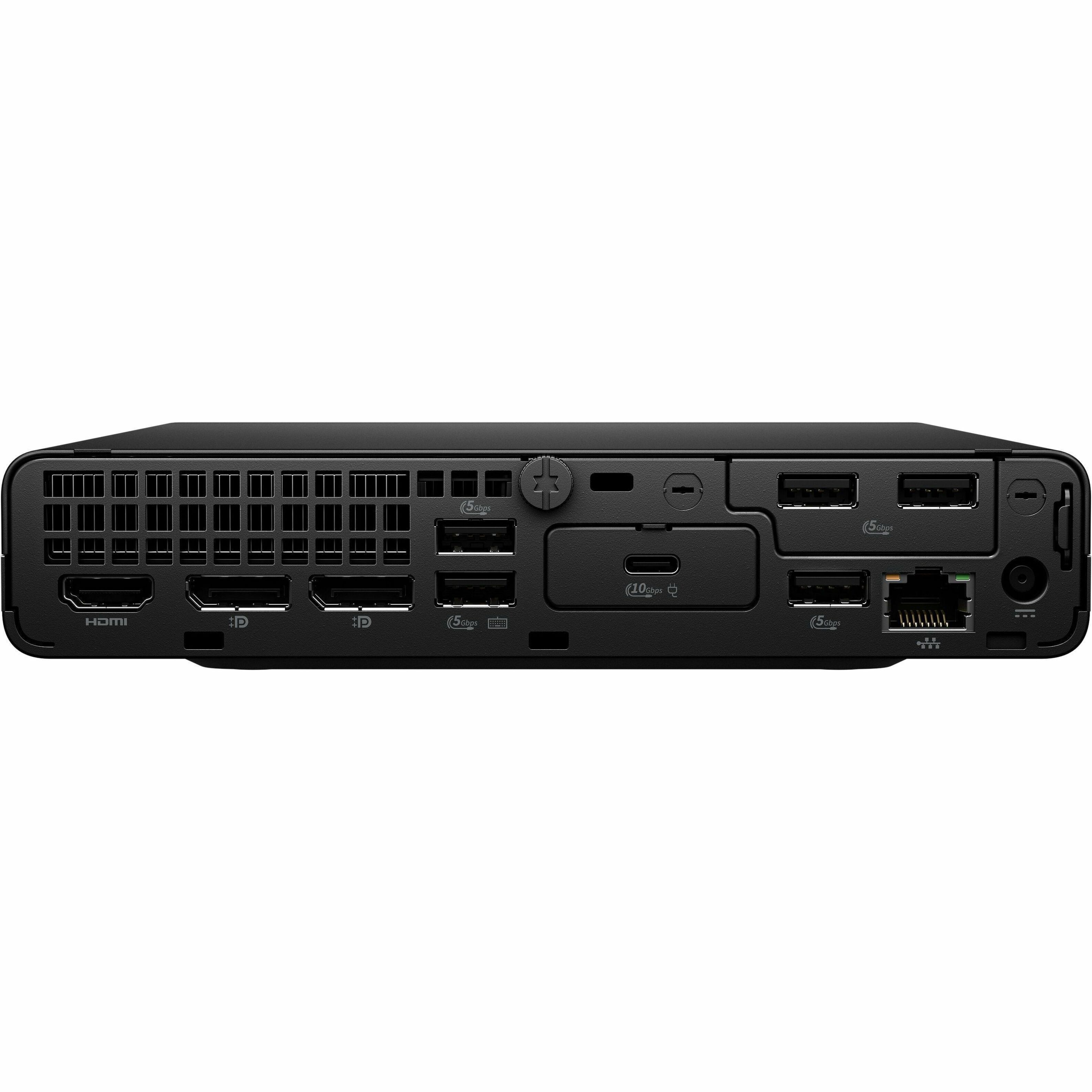 HP ProDesk 4 G1i Desktop Computer - Intel Core Ultra 5 225T - vPro Technology - 16 GB - 512 GB PCI Express NVMe SSD - Mini PC - Jack Black - Intel Q870 Chip - Windows 11 Pro - Intel DDR5 SDRAM - Wi-Fi 6E (IEEE 802.11ax) - 90 W — rearmaximum